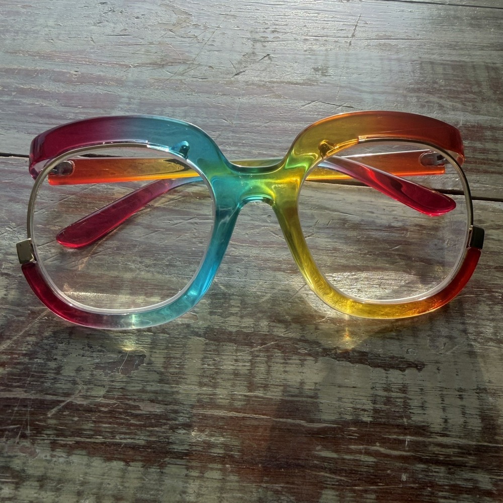 Oversized Vintage Retro Style Clear Lens EYE GLASSES Large Rainbow Optical Frame